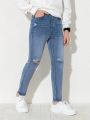 Teenage Boys' Distressed And Washed Denim Skinny Jeans