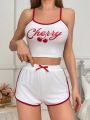 Ladies' Sleepwear Set With Letter Print And Contrast Trim