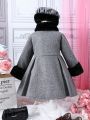 Baby Girl Fuzzy Cuff Bow Front Overcoat & Hat