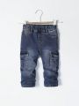 Baby Boy Street-Style Elastic Water Washed Workwear Jean