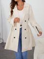 Women's Double-breasted Drawstring Waist Trench Coat