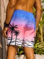 Men'S Coconut Tree Printed Drawstring Beach Shorts