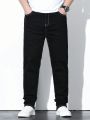 Men's Plus Size Solid Color Denim Jeans With Slanted Pockets