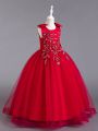 Tween Girls Pearl & Flower Decorated Tulle Puffy Party Dress