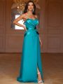 SHEIN Belle Satin Panel Belted Strapless Prom Dress