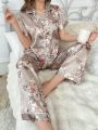 Silk-Like Flower Print Notched Collar Pajama Set