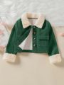 SHEIN Kids EVRYDAY Girls' Corduroy Jacket With Spliced Collar And Cuffs