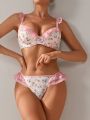 SHEIN Women's Floral Printed Patchwork Lace Underwear Set