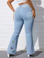 SHEIN SXY Plus Size Women'S Butterfly Print Flared Jeans