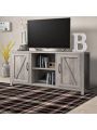TV Stand for TVs up to 65 Inches, Wooden Media Console with Barn Door and Adjustable Shelves, Rustic TV Console Table Cabinet for Living Room Bedroom 60 Inch (Grey Wash)