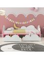 Twin Size Bed with Clouds and Sunflower Decor, Platform Bed with 2 Drawers