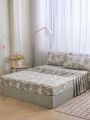 Polyester Grey Botanical Floral Pattern Bedding Set, 4pcs
