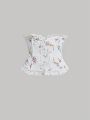 SHEIN MOD Women's Lace & Floral Printed Waist Cinching Top