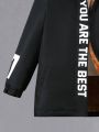 SHEIN Kids HYPEME Boys' Hooded Jacket With Letter Print And Fleece Lining