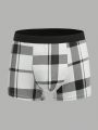 Extended Sizes Men Plaid Print Contrast Tape Boxer Brief