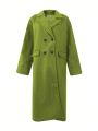Plus Size Wool Blend Coat With Notch Lapel And Mock Pockets