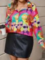 Women's Plus Size Character Printed Button Front Shirt
