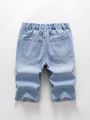 Tween Boys' Loose Fit Frayed Hem Light Wash Ripped Denim Shorts
