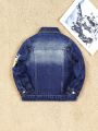 Toddler Boys' Denim Jacket With Letter & Little Bear Print And Distressed Detailing
