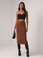 GABRIELLE NTI Solid Split Hem Sweater Skirt