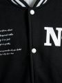 Teen Boys' Letter Print Color Block Baseball Jacket