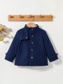 SHEIN Baby Boys' Vintage Color Block Woolen Coat With Stand Collar, Loose Fit And Warm
