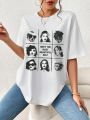 SHEIN Essnce Figure & Slogan Graphic Drop Shoulder Tee