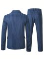Extended Sizes Men Plus Pinstriped Double Breasted Blazer & Suit Pants