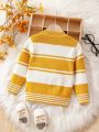 Baby Boys' Color Contrast Stripe V-neck Cardigan With Long Sleeve