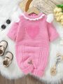 Infant's Love Heart Patterned Ruffle Edge Sweater Jumpsuit