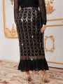 SHEIN Modely Plus Size Sequin Patchwork Mermaid Skirt