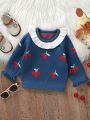 Baby Girl Cherry Pattern Ruffle Sweater