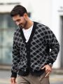 Men's Long Sleeve Button-front Plaid Cardigan Sweater