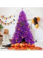 Costway 7ft Pre-lit Purple Halloween Christmas Tree w/ Orange Lights Pumpkin Decorations