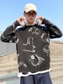 Manfinity Hypemode Men's Dinosaur Patterned Round Neck Sweater