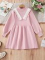 Tween Girls' Contrast Color Stand Collar Sweater Dress