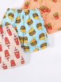 SHEIN Kids QTFun 3pcs/Set Toddler Boys' Breathable And Comfortable Shorts Printed With Hamburgers, Cola, And Fries Pattern For Spring And Summer