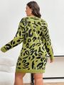 SHEIN Frenchy Plus Size Leopard Print Oversized Sweater Dress With Drop Shoulder