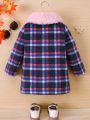 SHEIN Kids Y2Kool Toddler Girls' Sweet & Cool Plaid Woolen Coat For Autumn And Winter