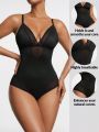 SHEIN SHAPE Women's Spliced Mesh Camisole Bodysuit With Shapewear