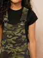 Girls Camo Print Pocket Drawstring Waist Jumpsuit