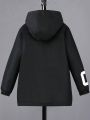SHEIN Kids HYPEME Boys' Hooded Jacket With Letter Print And Fleece Lining