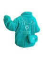Tween Girl Letter Embroidery Fuzzy Coat