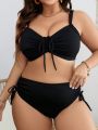 SHEIN Swim Curve Summer Beach Plus Drawstring Front High Waisted Bikini Swimsuit