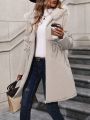 Plus Size Fuzzy Trim Drawstring Waist Warm Lined Hooded Winter Coat