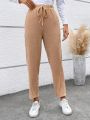 SHEIN LUNE Ladies' Solid Color Drawstring Waist Long Pants