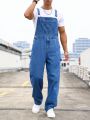 Men Slant Pocket Denim Overalls Without Tee