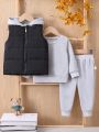 Baby Boys' Solid Color Hooded Vest Infant Sweatshirt & Sweatpants Outfit, Winter