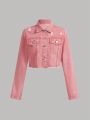 Teen Girl Ripped Raw Hem Denim Jacket