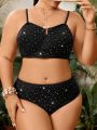 SHEIN Swim Vcay Plus Size Shiny Black Swimwear Set, Two Piece Separates